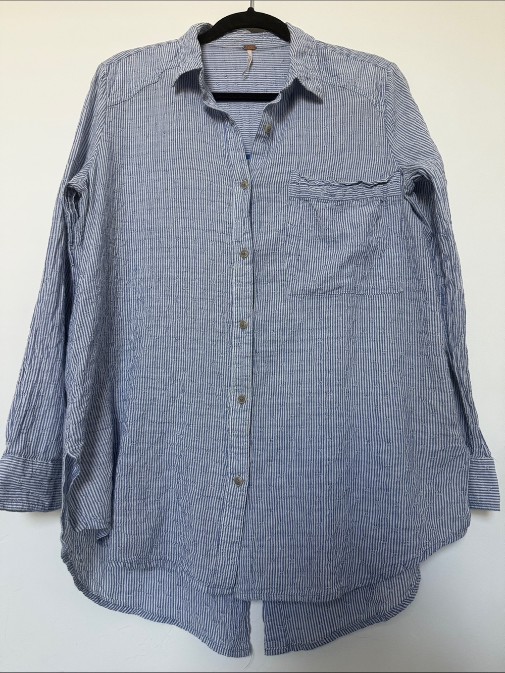 Free People Blue and White Striped Button-Down Shirt